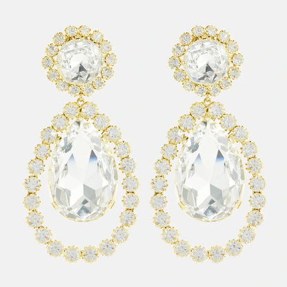 Round Silver Alloy Clip Earrings For Women With Electroplated Finish And Rhinestone Inlay