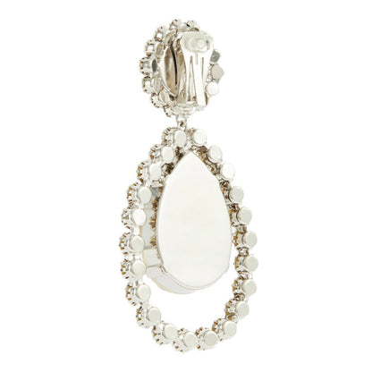 Round Silver Alloy Clip Earrings For Women With Electroplated Finish And Rhinestone Inlay