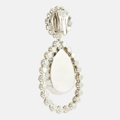Round Silver Alloy Clip Earrings For Women With Electroplated Finish And Rhinestone Inlay