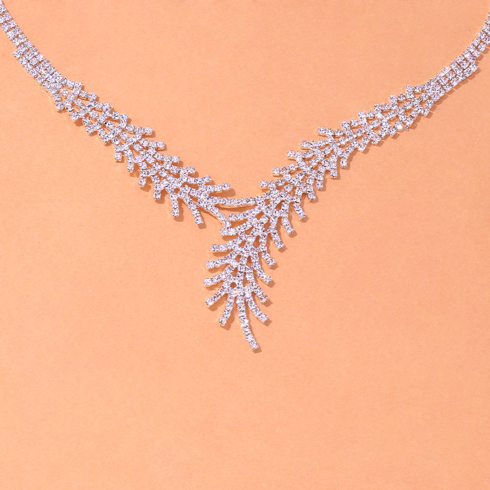 Women’s Jewelry Set Featuring Leaves Pattern With Electroplated Alloy And Rhinestone Inlay, 1 Set