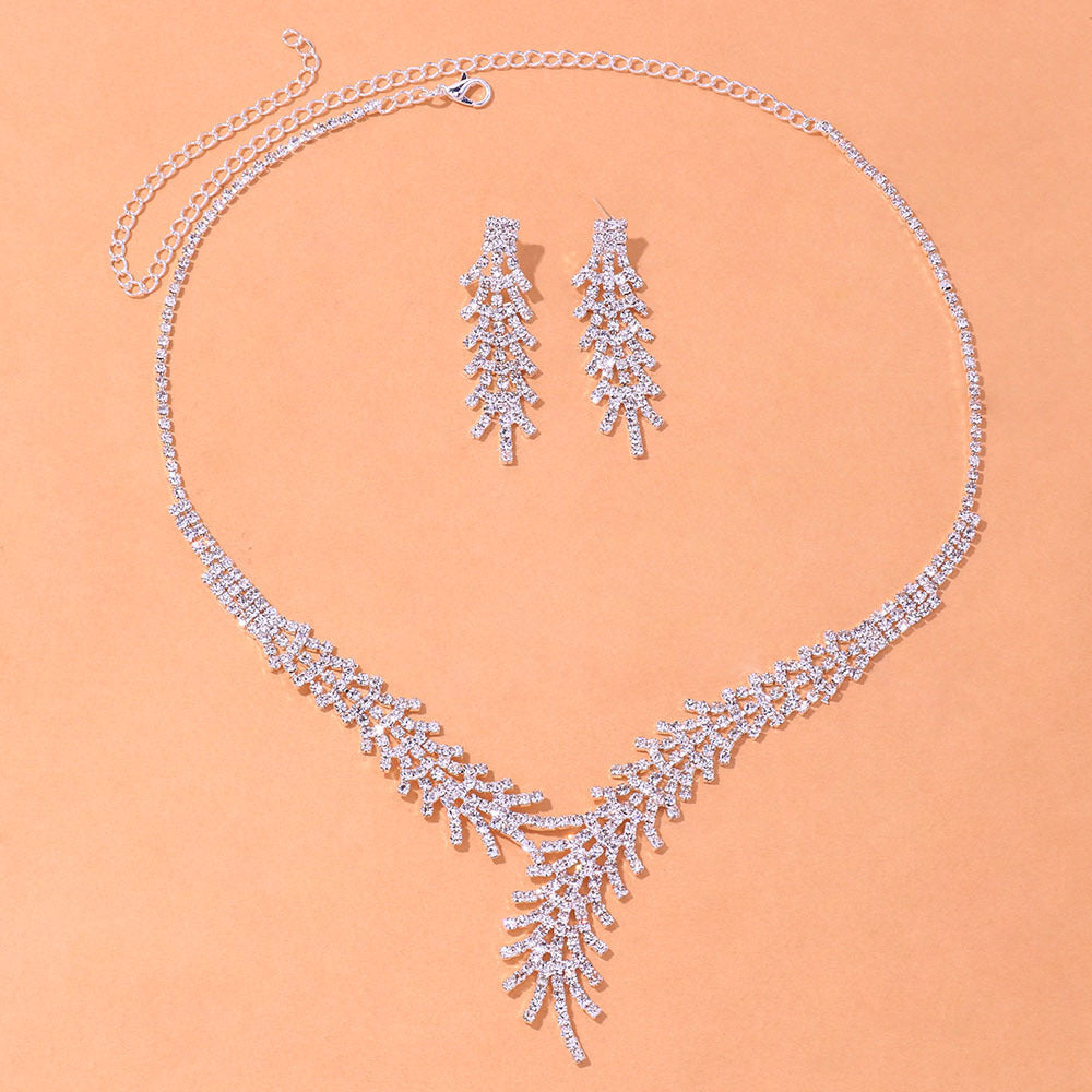 Women’s Jewelry Set Featuring Leaves Pattern With Electroplated Alloy And Rhinestone Inlay, 1 Set