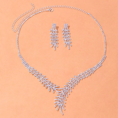 Women’s Jewelry Set Featuring Leaves Pattern With Electroplated Alloy And Rhinestone Inlay, 1 Set