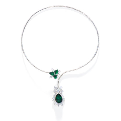 Luxurious Geometric Silver Alloy Necklace With Electroplated Finish And Gem Inlay
