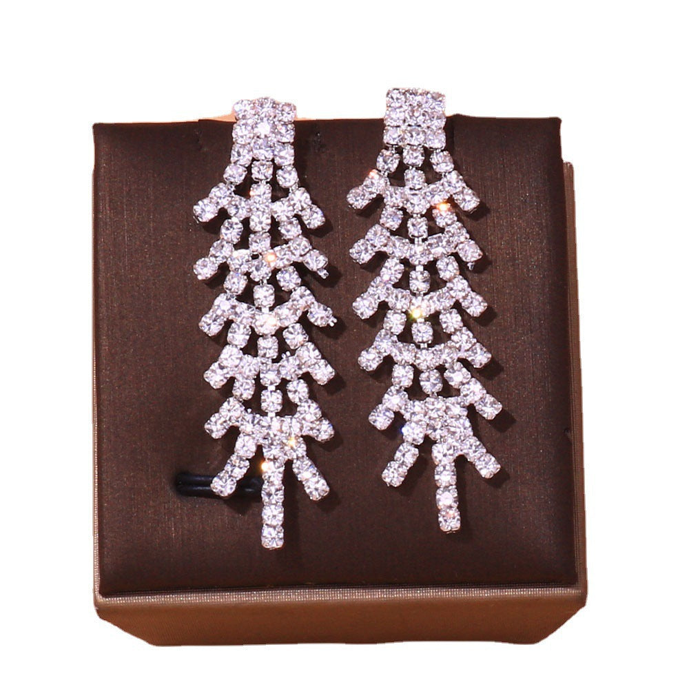 Women’s Jewelry Set Featuring Leaves Pattern With Electroplated Alloy And Rhinestone Inlay, 1 Set