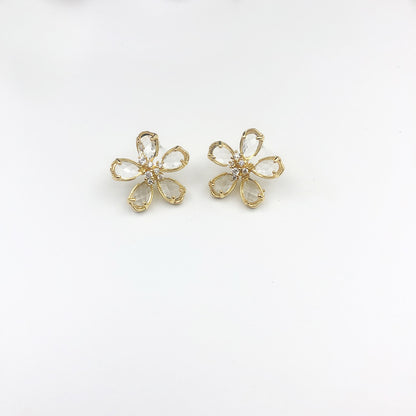 White Flower Earrings For Women With 925 Sterling Silver Posts And Crystal Inlay, Plastic Material Stud Earrings