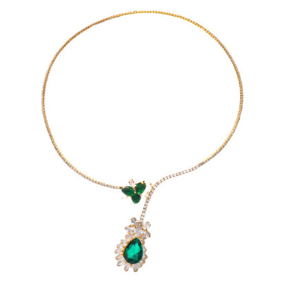 Luxurious Geometric Silver Alloy Necklace With Electroplated Finish And Gem Inlay
