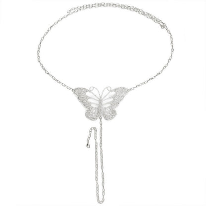 Butterfly Body Chain For Women In Silver Alloy With Electroplated Gold Plating And Rhinestone Inlay