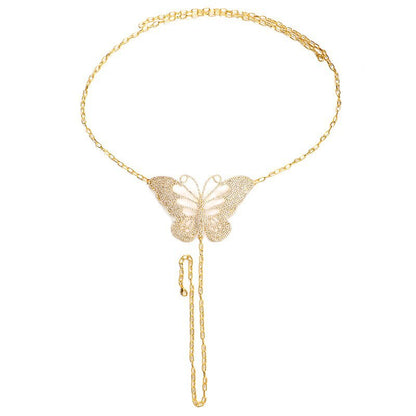 Butterfly Body Chain For Women In Silver Alloy With Electroplated Gold Plating And Rhinestone Inlay