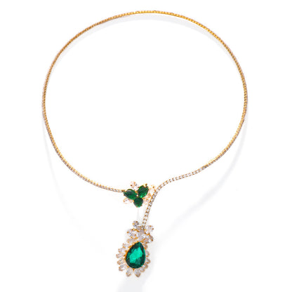 Luxurious Geometric Silver Alloy Necklace With Electroplated Finish And Gem Inlay