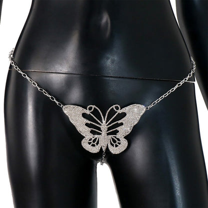 Butterfly Body Chain For Women In Silver Alloy With Electroplated Gold Plating And Rhinestone Inlay