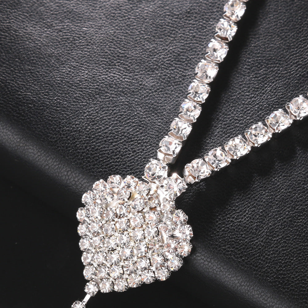 Silver Alloy Body Chain For Women In Simple Style With Heart Shape Pattern And Electroplated Finish, Featuring Rhinestones
