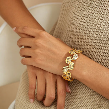 Luxurious Sector Bangle In Titanium Steel With Zircon Inlay, Gold Color, Featuring Water Resistant Design