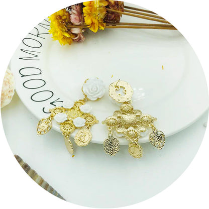Rose Baroque Style Alloy Earrings For Women With Electroplated Finish And Gem Inlay, Elegant Stud Earrings