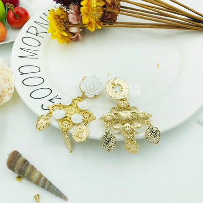 Rose Baroque Style Alloy Earrings For Women With Electroplated Finish And Gem Inlay, Elegant Stud Earrings