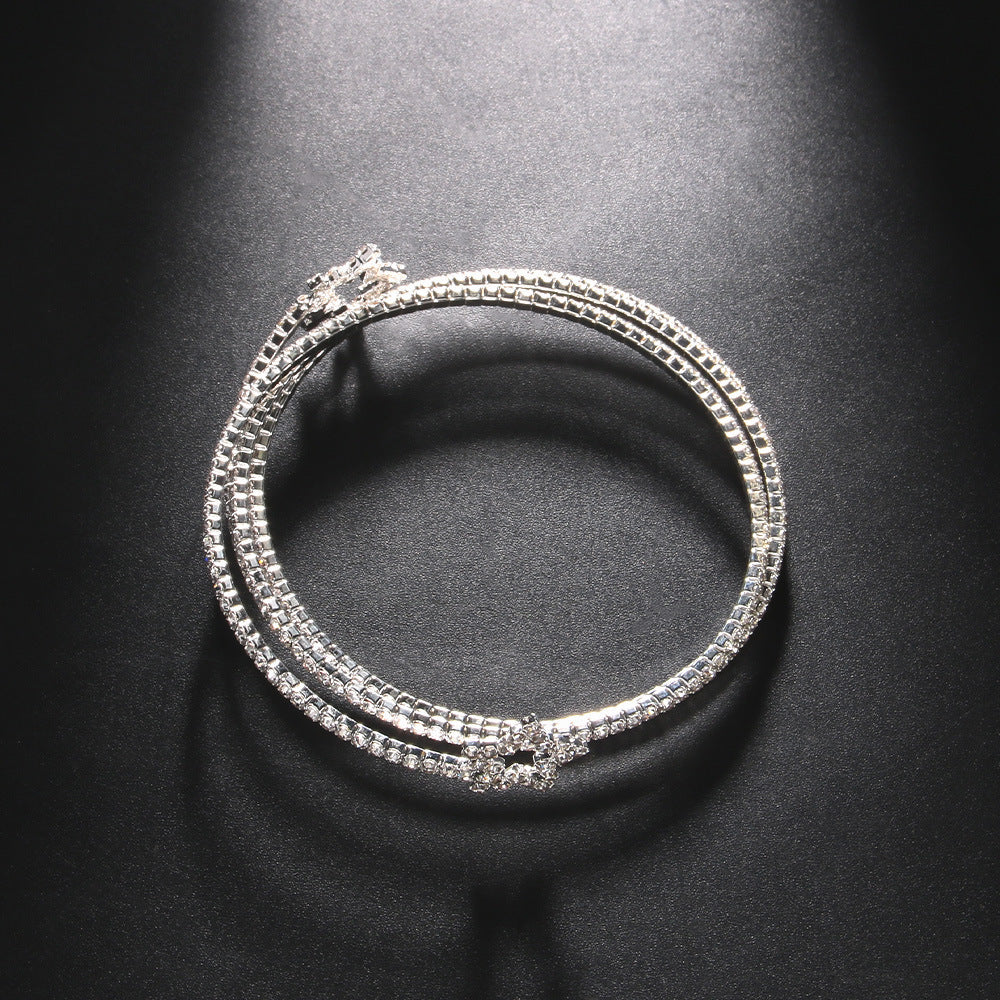 Silver Star Bangle For Women, Electroplated Alloy With Rhinestones Inlay