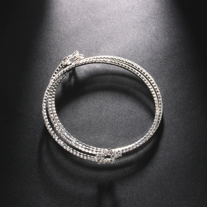Silver Star Bangle For Women, Electroplated Alloy With Rhinestones Inlay