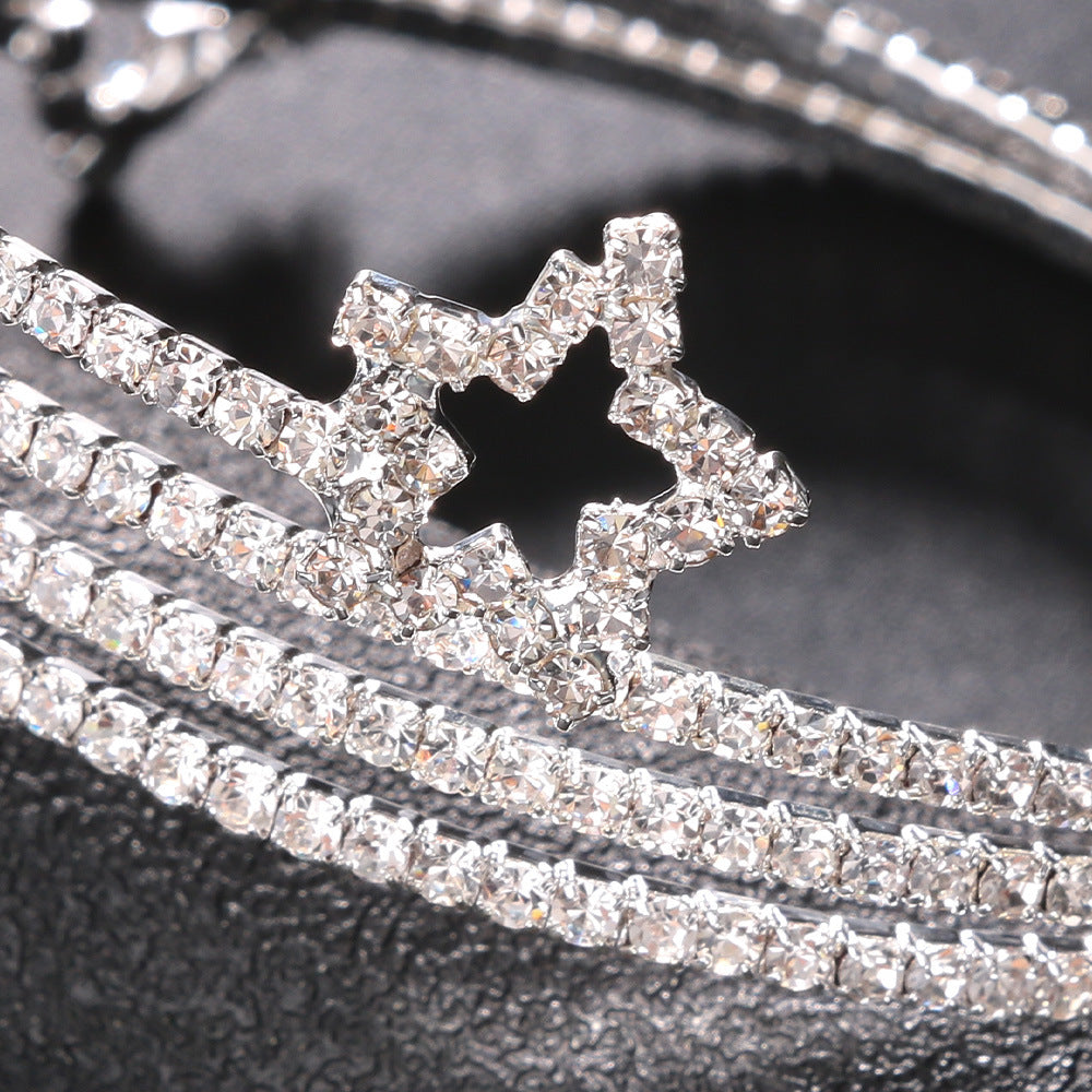 Silver Star Bangle For Women, Electroplated Alloy With Rhinestones Inlay