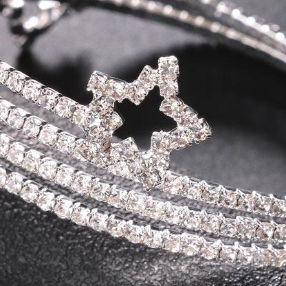 Silver Star Bangle For Women, Electroplated Alloy With Rhinestones Inlay
