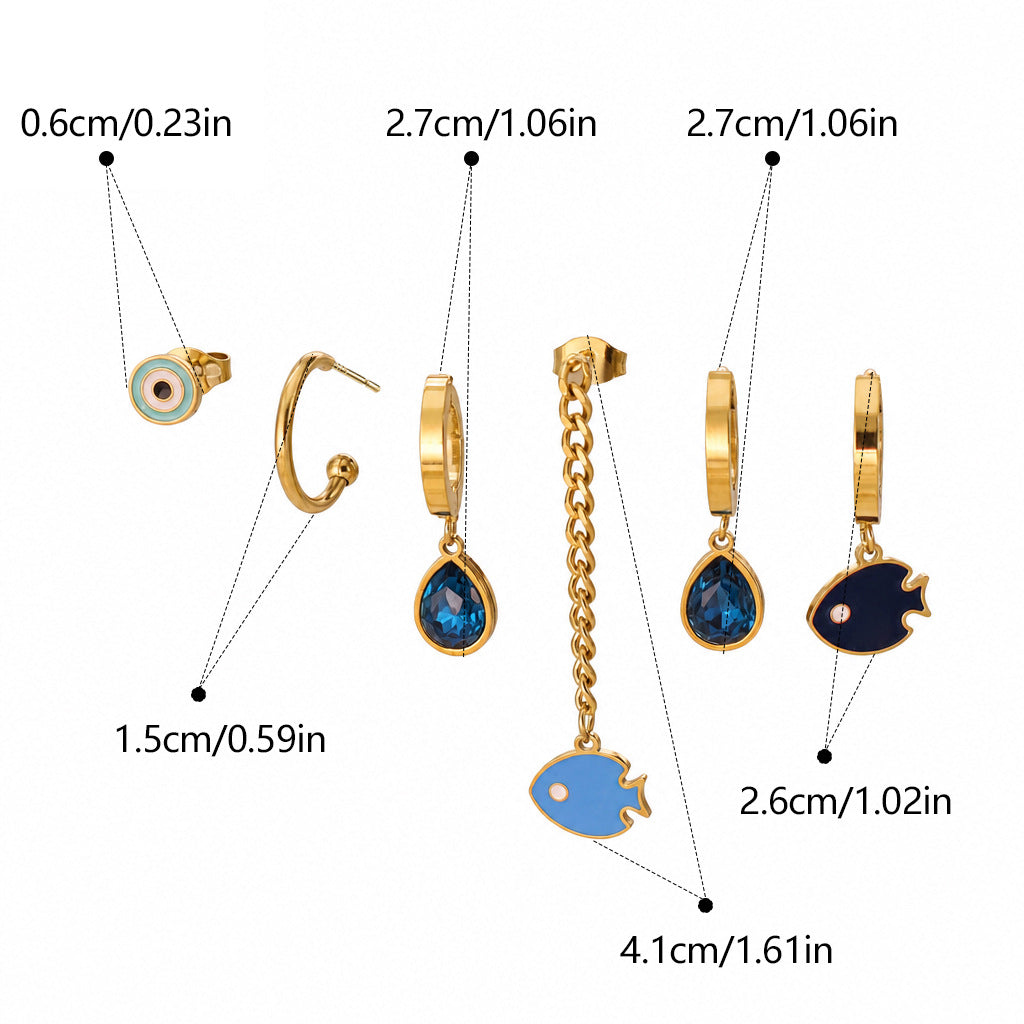 Ocean Marine Style Earrings For Women With Titanium Steel And Zircon Inlay, Featuring 304 Stainless Steel Ear Pins In Steel Color