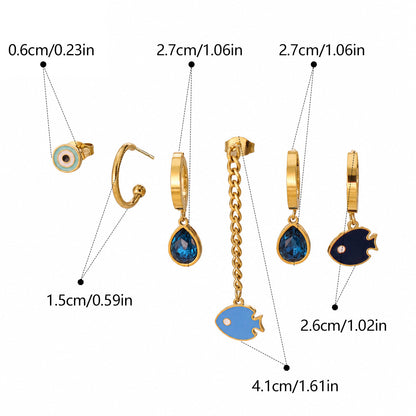 Ocean Marine Style Earrings For Women With Titanium Steel And Zircon Inlay, Featuring 304 Stainless Steel Ear Pins In Steel Color