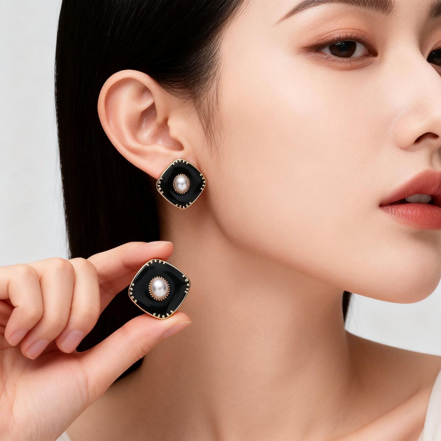Simple Style Quadrilateral Stud Earrings For Women In Alloy With Electroplated Finish And 925 Sterling Silver Posts