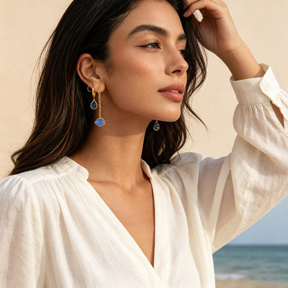 Ocean Marine Style Earrings For Women With Titanium Steel And Zircon Inlay, Featuring 304 Stainless Steel Ear Pins In Steel Color