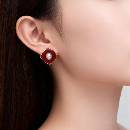 Simple Style Quadrilateral Stud Earrings For Women In Alloy With Electroplated Finish And 925 Sterling Silver Posts