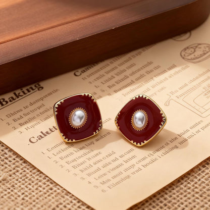 Simple Style Quadrilateral Stud Earrings For Women In Alloy With Electroplated Finish And 925 Sterling Silver Posts
