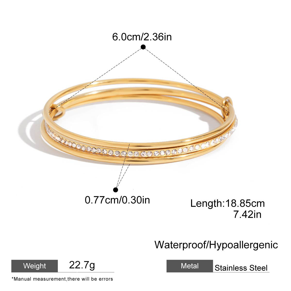 Simple Style Circle Bangle In 304 Stainless Steel With Waterproof Non Tarnish Electroplated Gold Plating