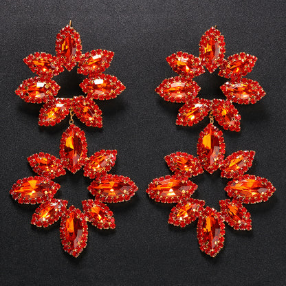 Exaggerated Flowers Stud Earrings For Women, Silver Plated Alloy With Rhinestone Inlay, Electroplated Finish