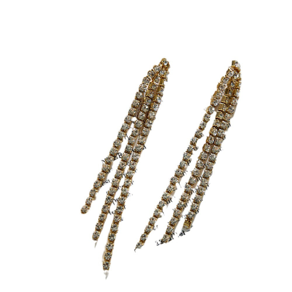 Silver Tassel Jewelry Set For Women Featuring Rhinestones And Alloy Material With Elegant Tassel Craftsmanship