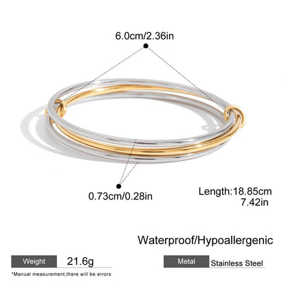Simple Style Circle Bangle In 304 Stainless Steel With Waterproof Non Tarnish Electroplated Gold Plating