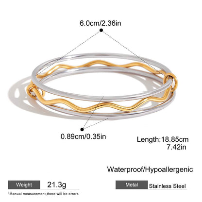 Simple Style Circle Bangle In 304 Stainless Steel With Waterproof Non Tarnish Electroplated Gold Plating