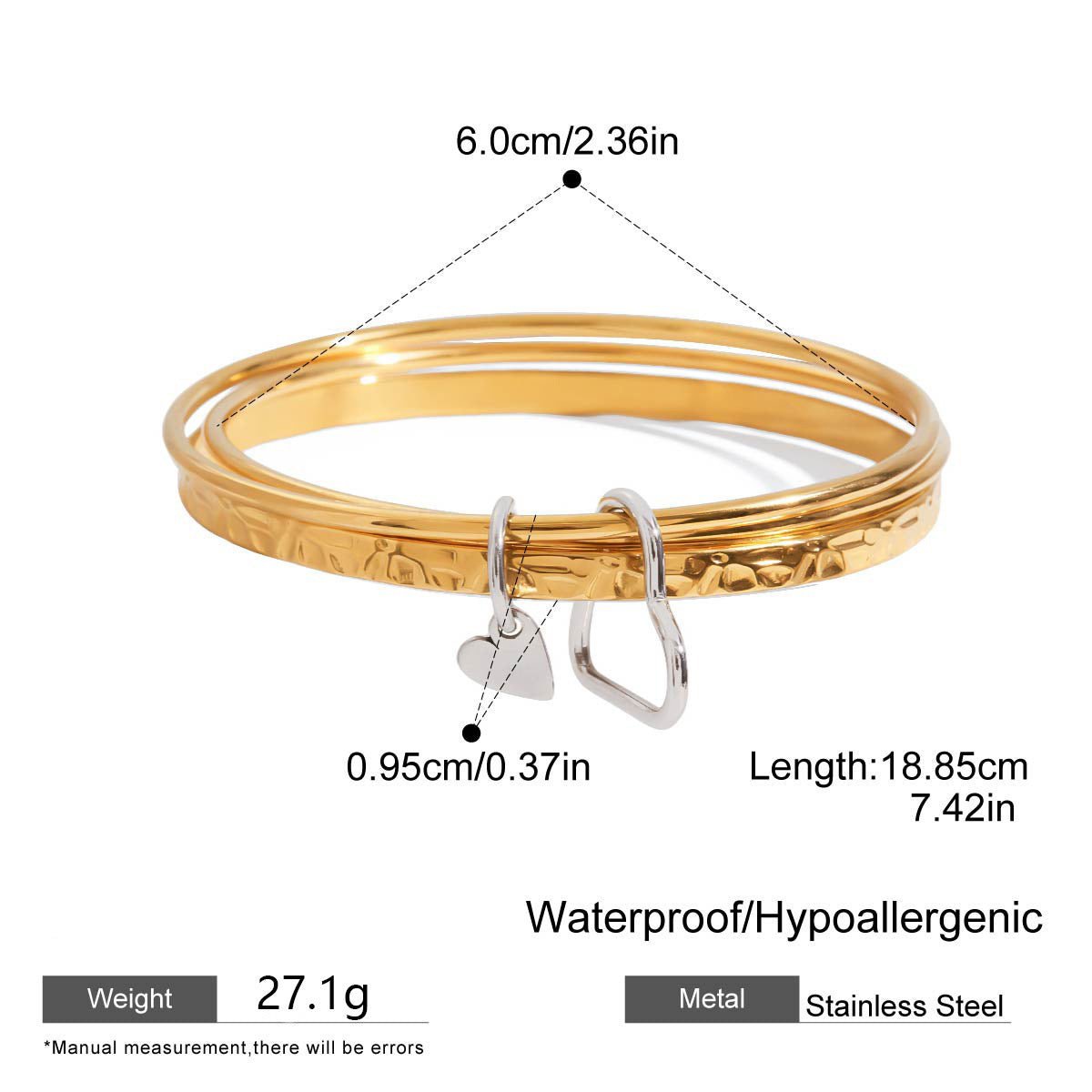 Simple Style Circle Bangle In 304 Stainless Steel With Waterproof Non Tarnish Electroplated Gold Plating