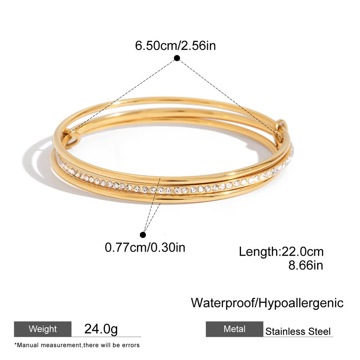 Simple Style Circle Bangle In 304 Stainless Steel With Waterproof Non Tarnish Electroplated Gold Plating