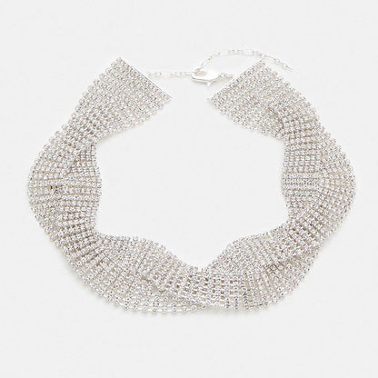 Exaggerated Twist Necklace For Couples With Electroplated Alloy And Rhinestone Inlay On Twisted Rope Chain