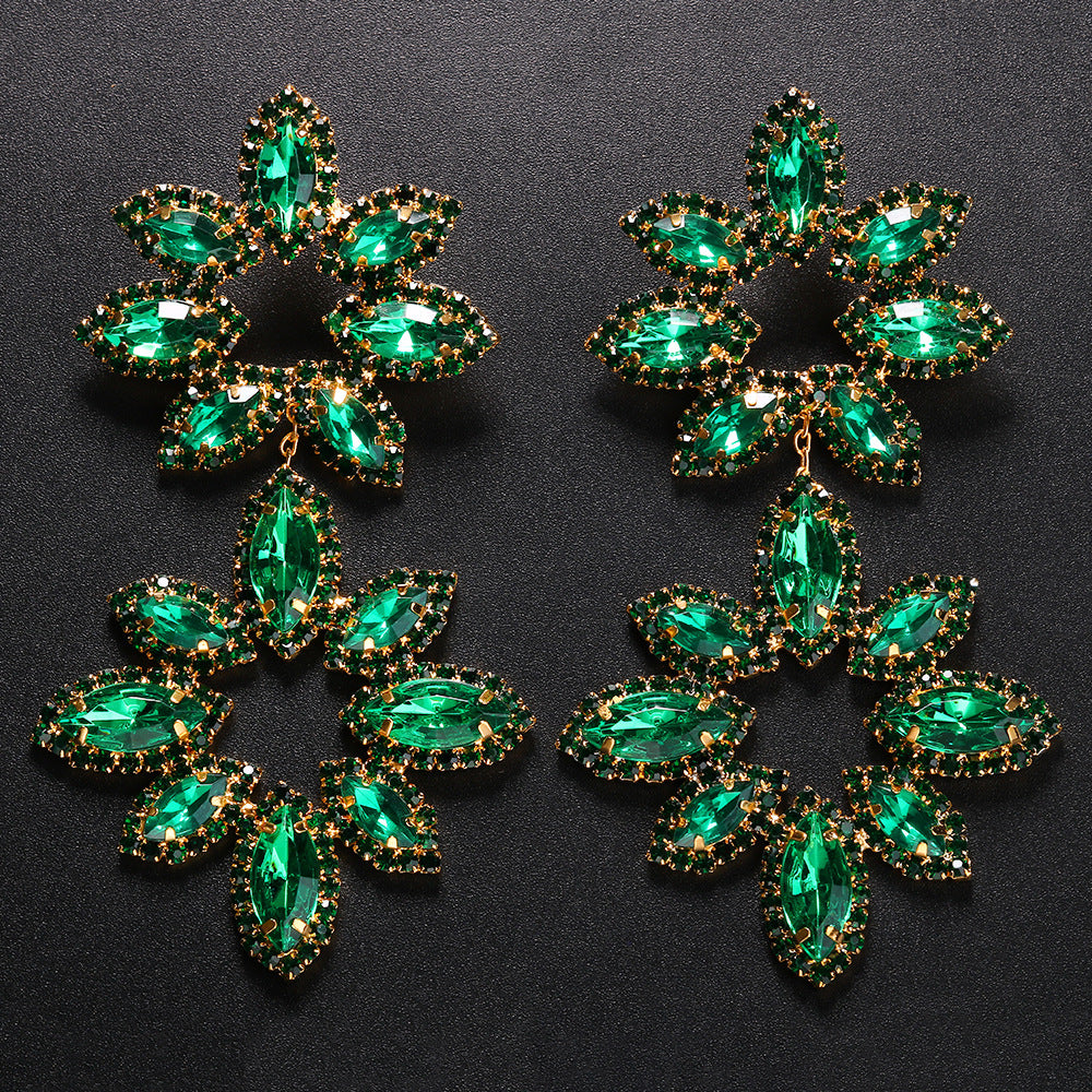 Exaggerated Flowers Stud Earrings For Women, Silver Plated Alloy With Rhinestone Inlay, Electroplated Finish