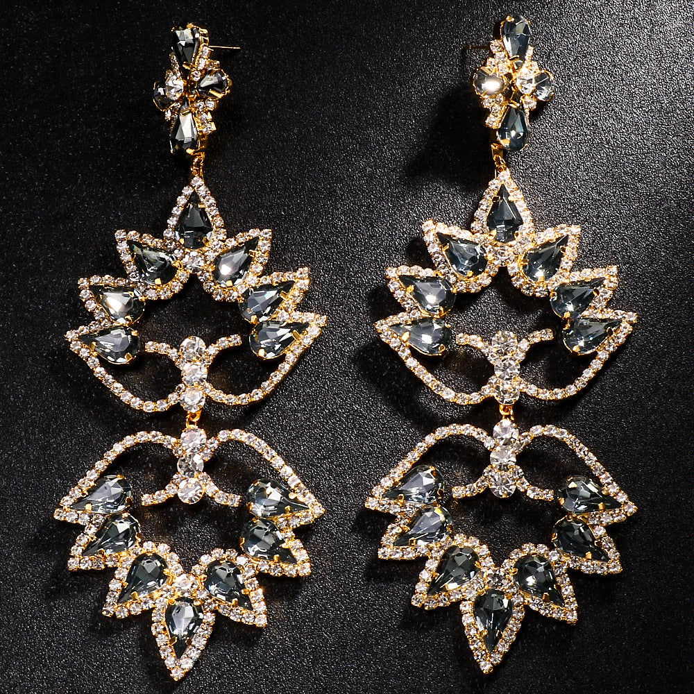 Exaggerated Water Droplets Earrings For Women In Gold With Electroplated Rhinestones Inlay