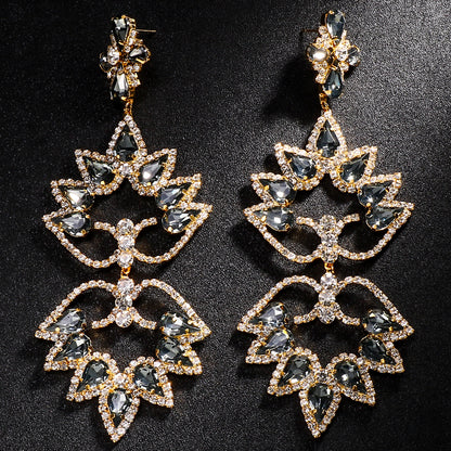 Exaggerated Water Droplets Earrings For Women In Gold With Electroplated Rhinestones Inlay