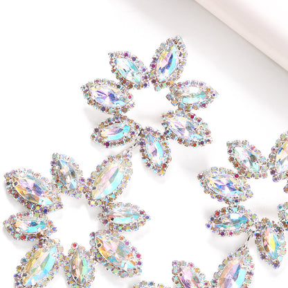 Exaggerated Flowers Stud Earrings For Women, Silver Plated Alloy With Rhinestone Inlay, Electroplated Finish