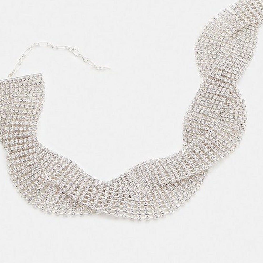 Exaggerated Twist Necklace For Couples With Electroplated Alloy And Rhinestone Inlay On Twisted Rope Chain