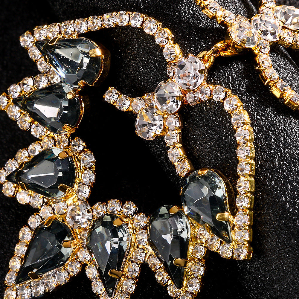 Exaggerated Water Droplets Earrings For Women In Gold With Electroplated Rhinestones Inlay