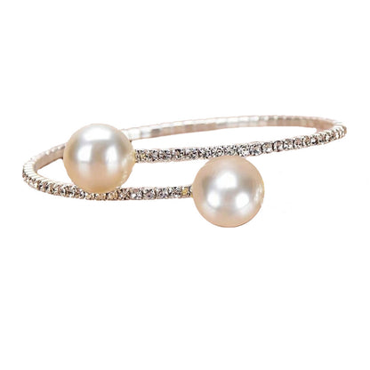 Gold Electroplated Pearl Bracelet For Women With Rhinestone Inlay, Elegant Alloy Jewelry