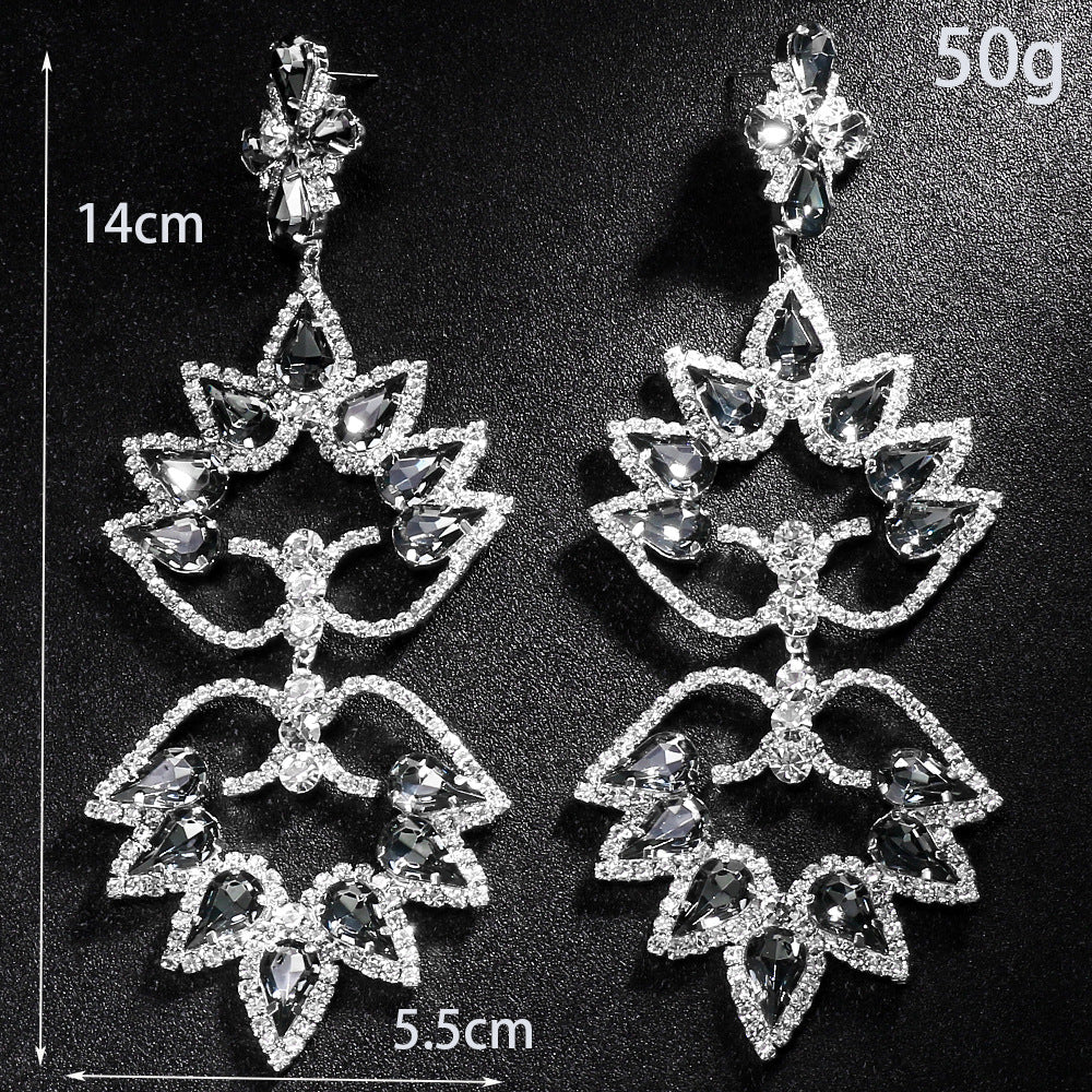 Exaggerated Water Droplets Earrings For Women In Gold With Electroplated Rhinestones Inlay