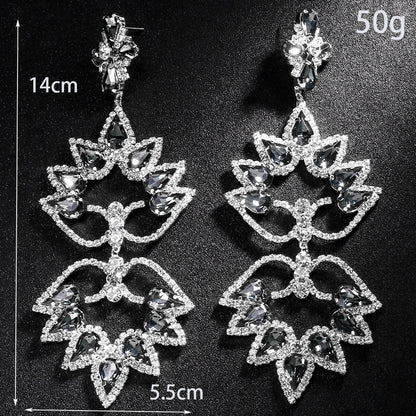 Exaggerated Water Droplets Earrings For Women In Gold With Electroplated Rhinestones Inlay