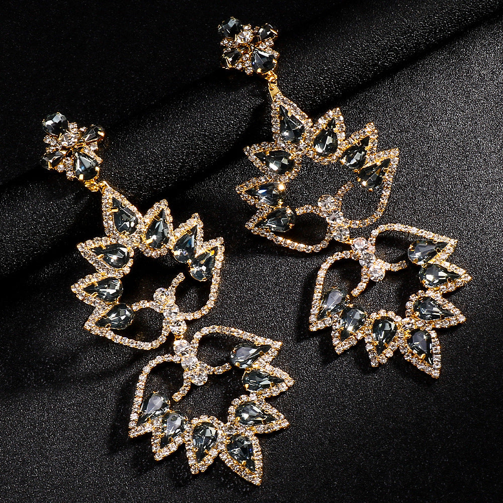 Exaggerated Water Droplets Earrings For Women In Gold With Electroplated Rhinestones Inlay