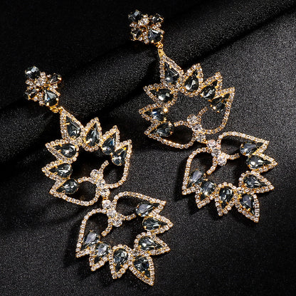 Exaggerated Water Droplets Earrings For Women In Gold With Electroplated Rhinestones Inlay