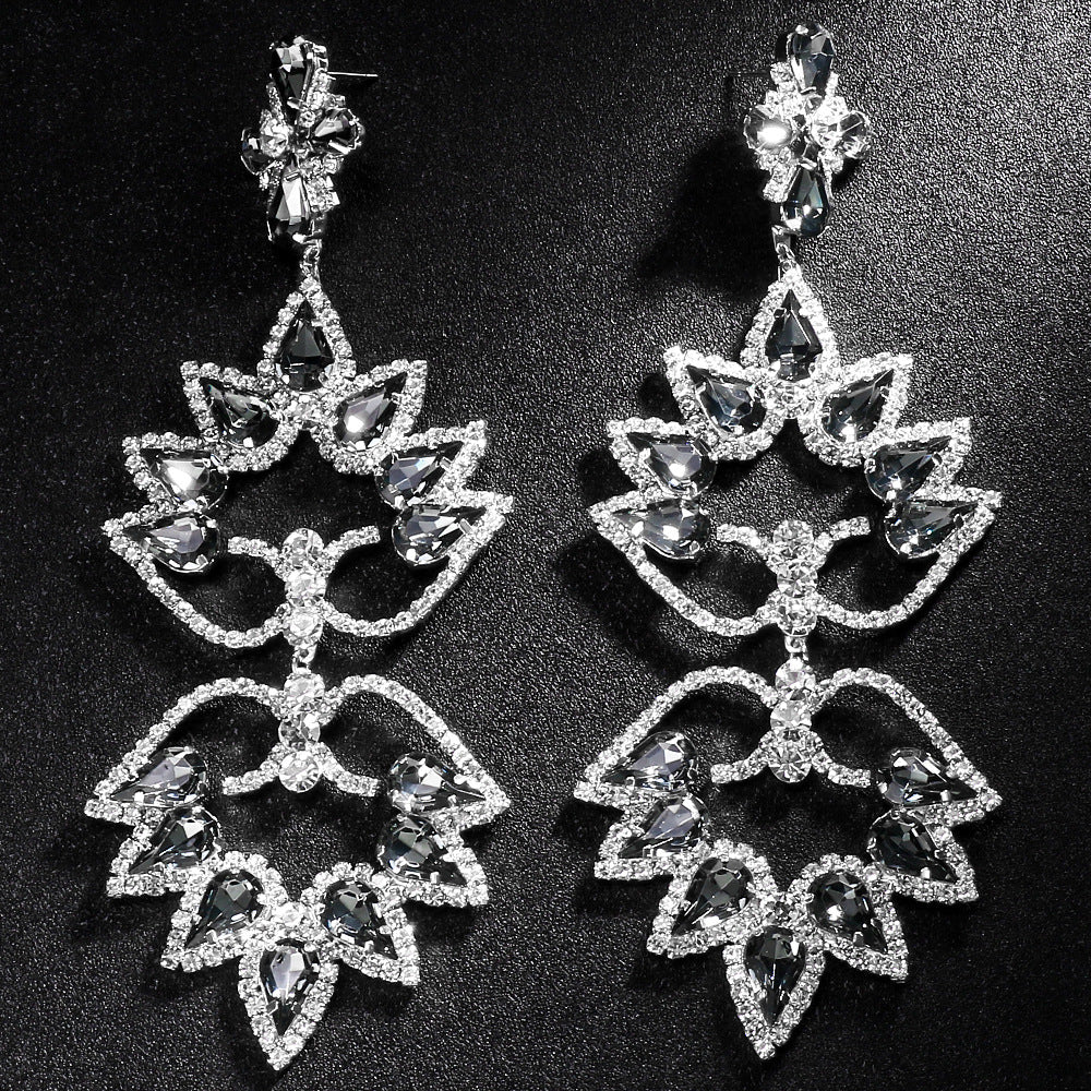 Exaggerated Water Droplets Earrings For Women In Gold With Electroplated Rhinestones Inlay
