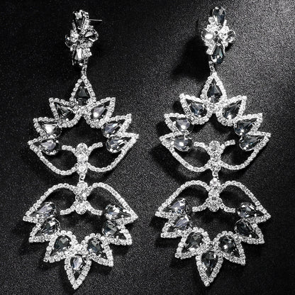 Exaggerated Water Droplets Earrings For Women In Gold With Electroplated Rhinestones Inlay