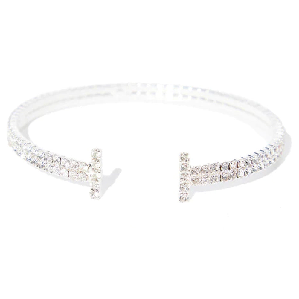 Silver Alloy Bangle For Women With Rhinestones Inlay, Stylish Streetwear Accessory